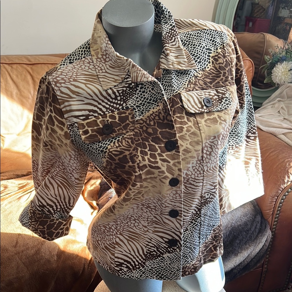 Westbound Brown and Black Jean Jacket with Animal Print PM